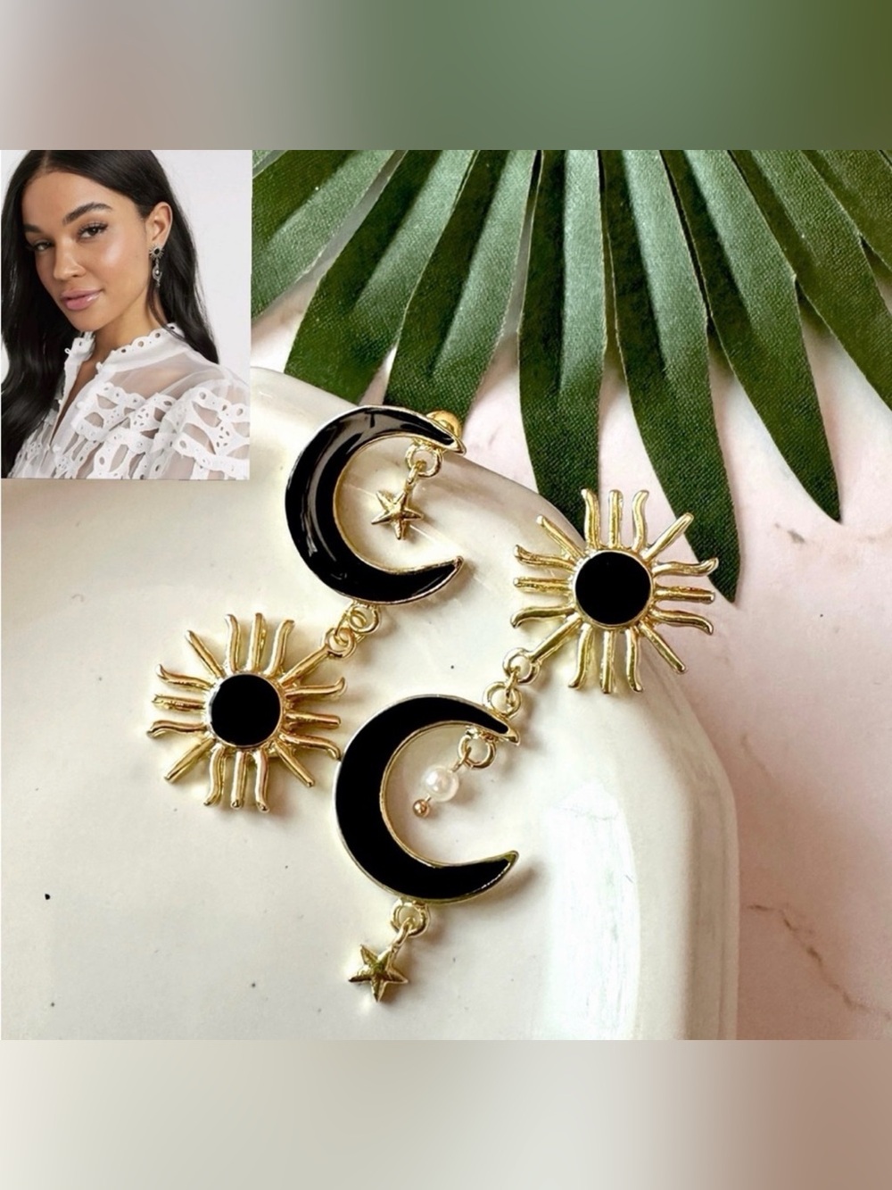 2/$3🌵 Celestial Sun & Moon Star Gold Tone Earrings Boho Asymmetric Fairy NEW